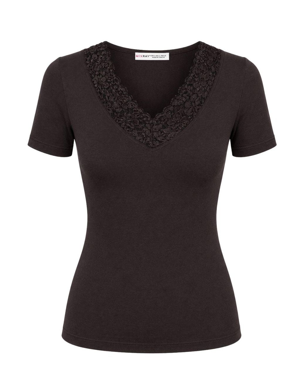 MixRay Black Lace V-Neck Slim Fit Blouse