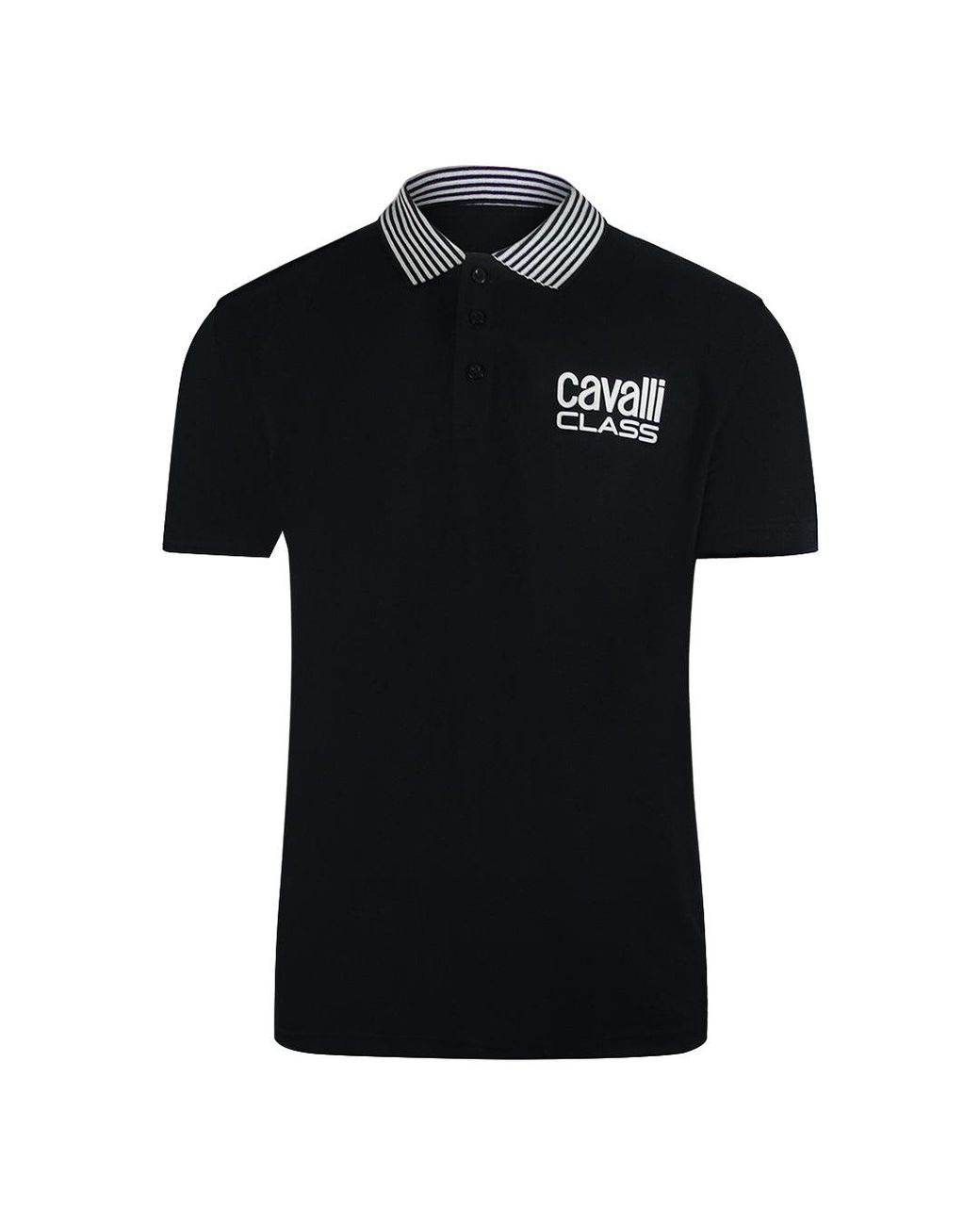 Roberto Cavalli Black Striped Collar Polo Shirt Cotton for men