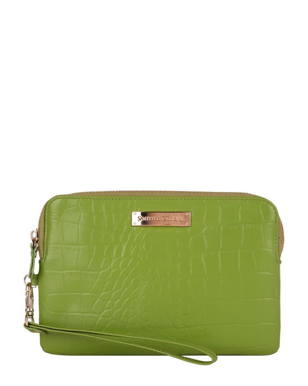 Smith & Canova Green Embossed Leather Usb Charging Purse Clutch Bag