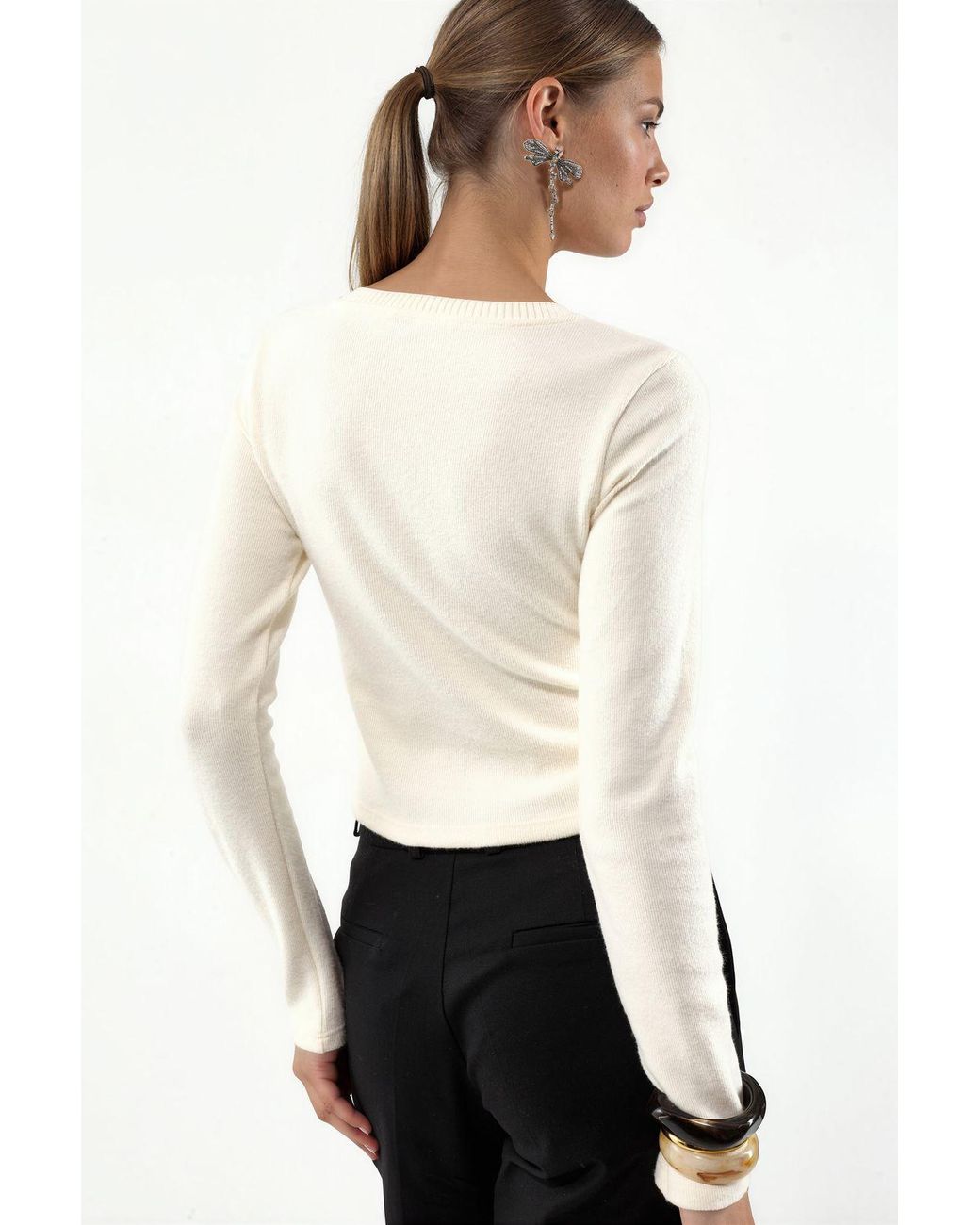 Busem Natural Cropped Ribbed Button Cardigan