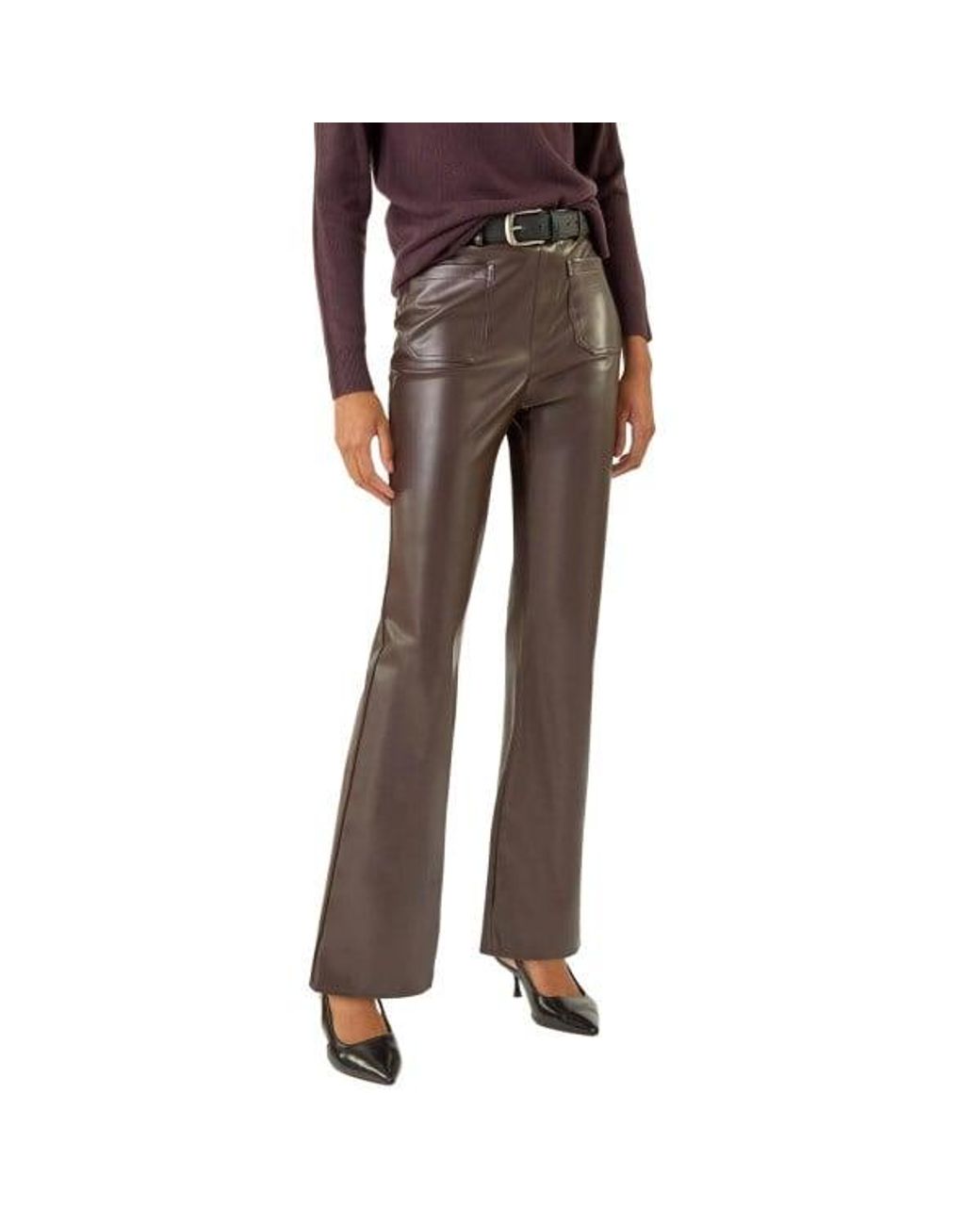 Roman Brown Faux Leather Bootcut Trouser