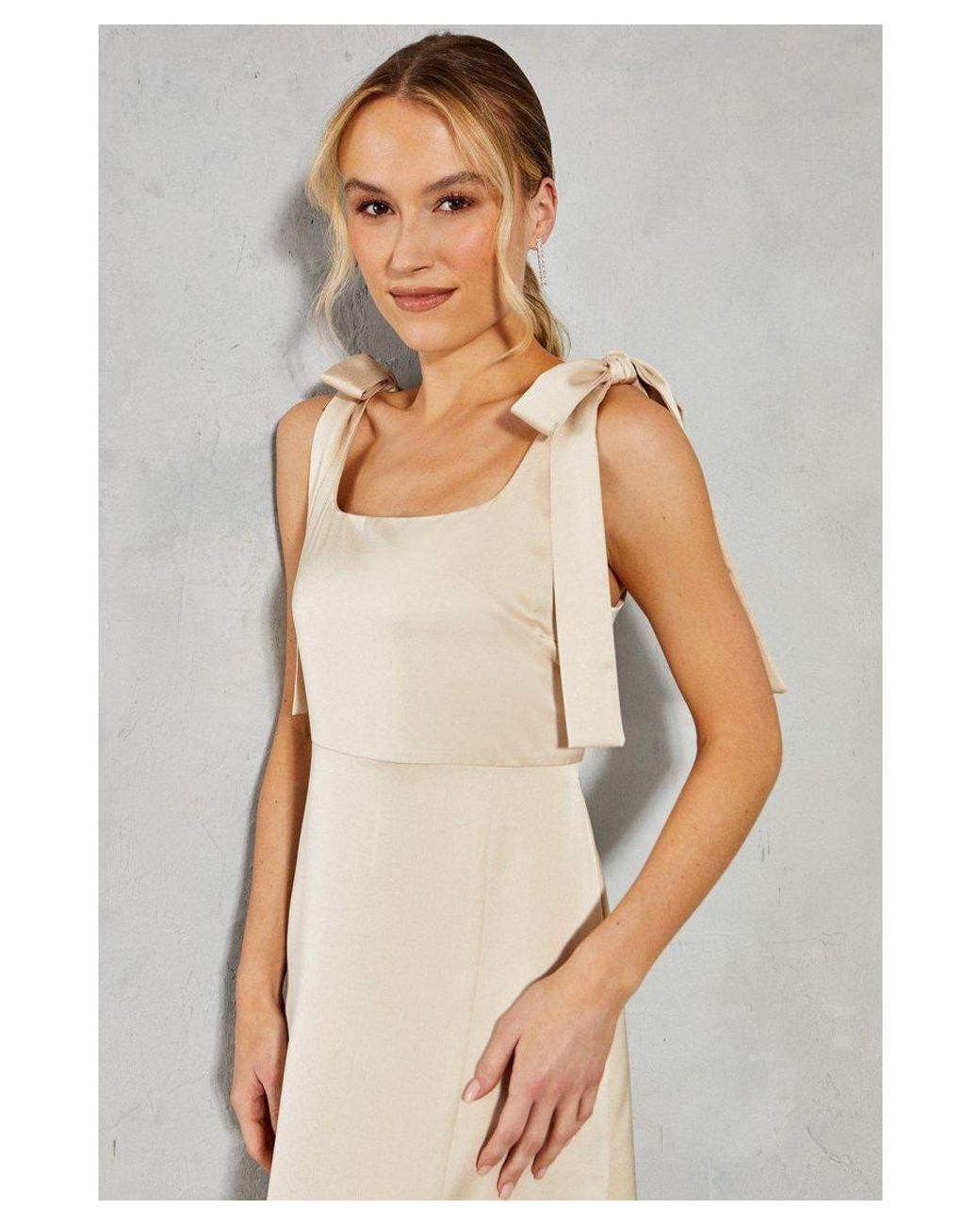 Oasis Satin Tie Shoulder Midi Bridesmaids Dress in Grey | Lyst UK