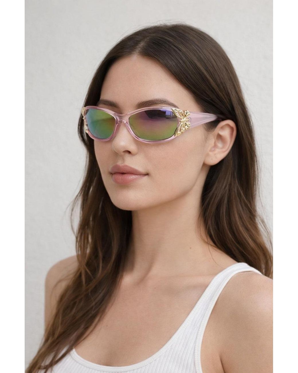SVNX Green Vintage Wrap Around With Butterfly Detail Sunglasses