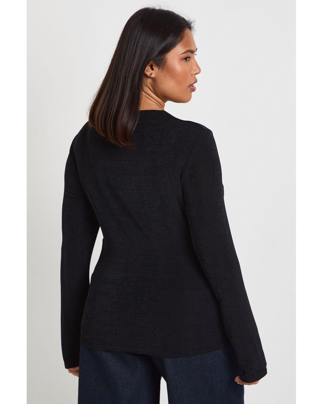 Boohoo Black Plus Knot Detail Long Sleeve Top