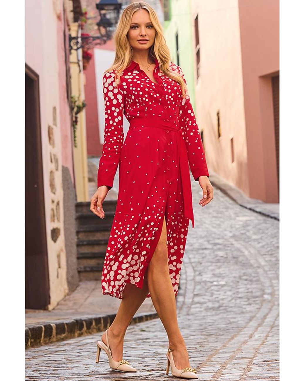 Sosandar Red Geometric Print Shirt Dress
