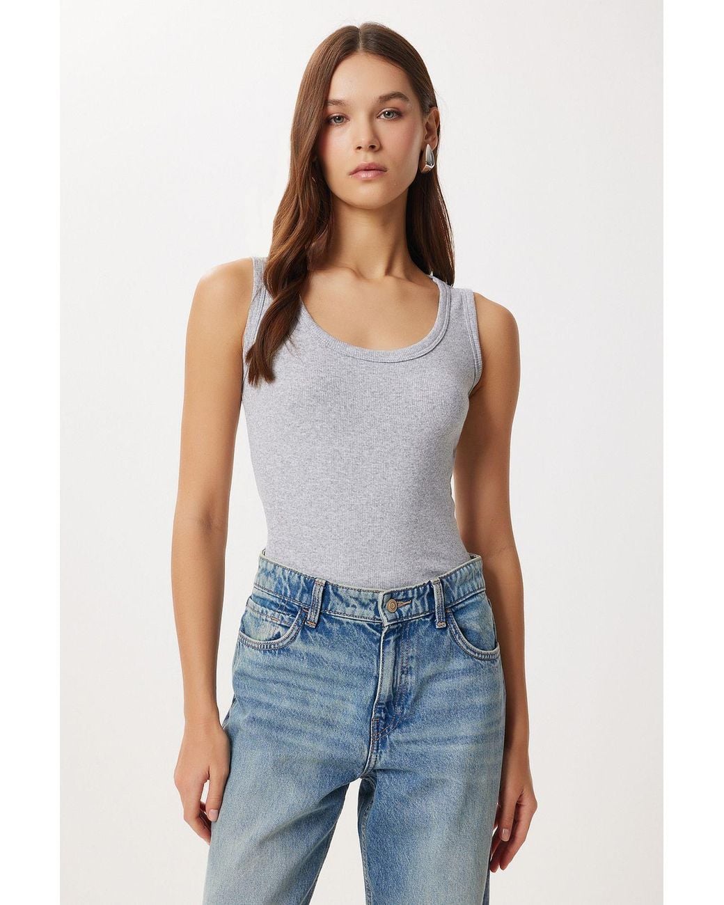 Happiness İstanbul Blue Fitted U Collar Knitted 2- Pack Tank Top