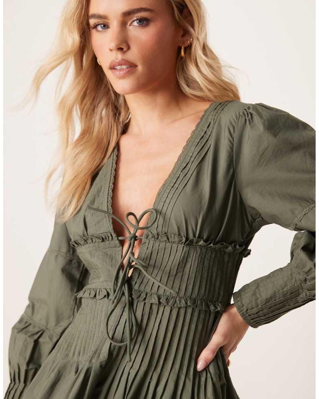 ASOS Green Design Pintuck Mini Dress