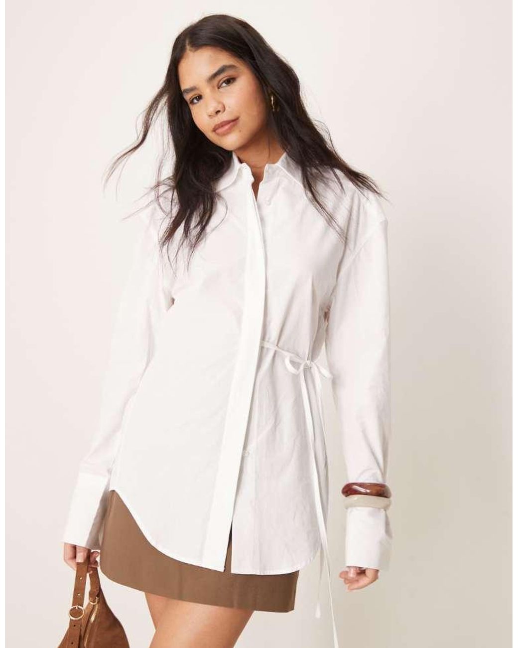 ASOS Natural Poplin Tie Side Oversized Shirt
