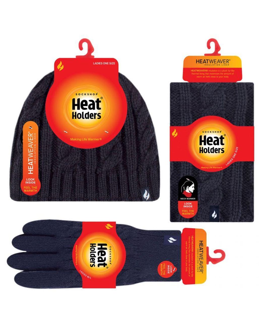 Heat Holders Blue Thermal Winter Fleece Hat, Neck Warmer And Converter Gloves Set