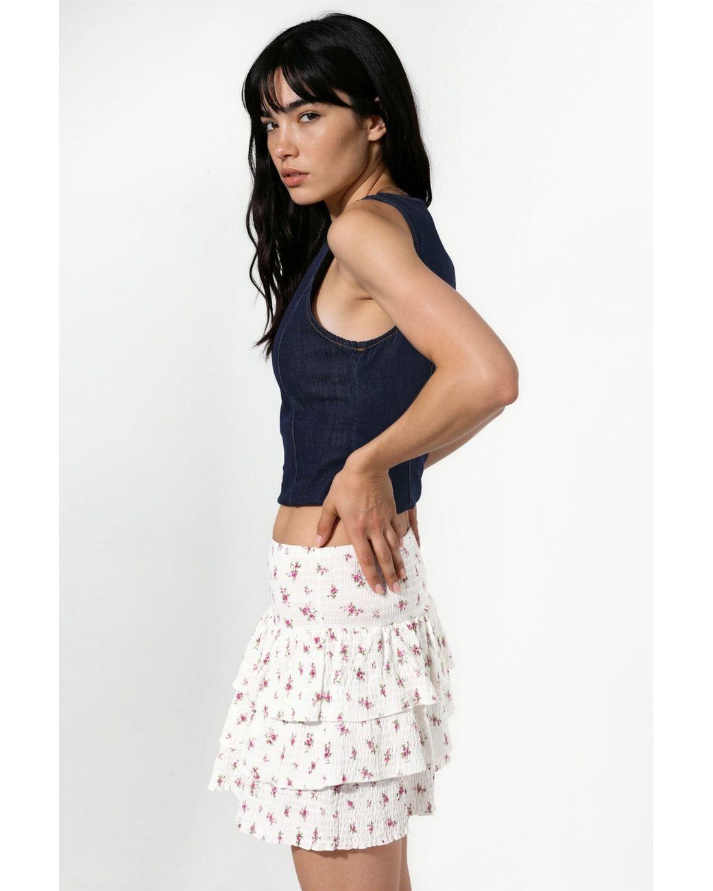Busem Blue Floral High Waist Mini Skater Skirt