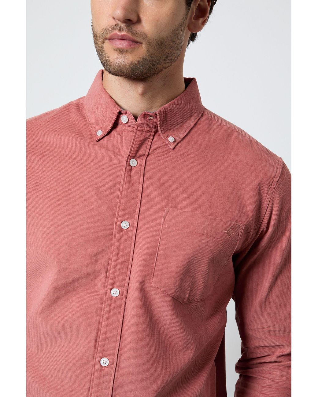 MAINE Red Corduroy Long Sleeve Shirt Cotton for men