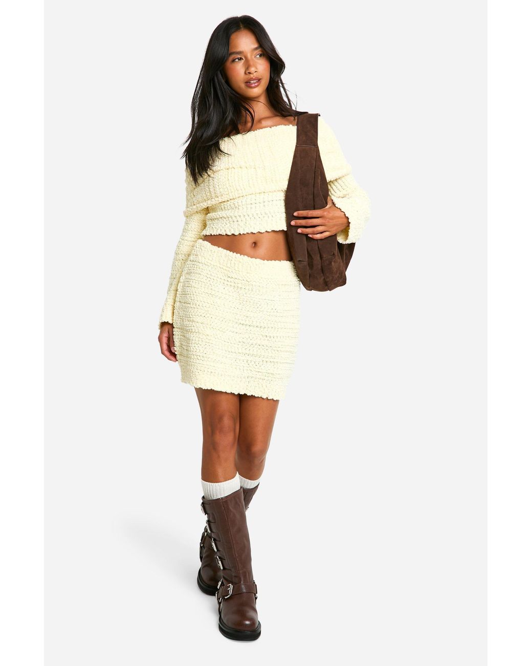 Boohoo White Petite Boucle Mini Skirt