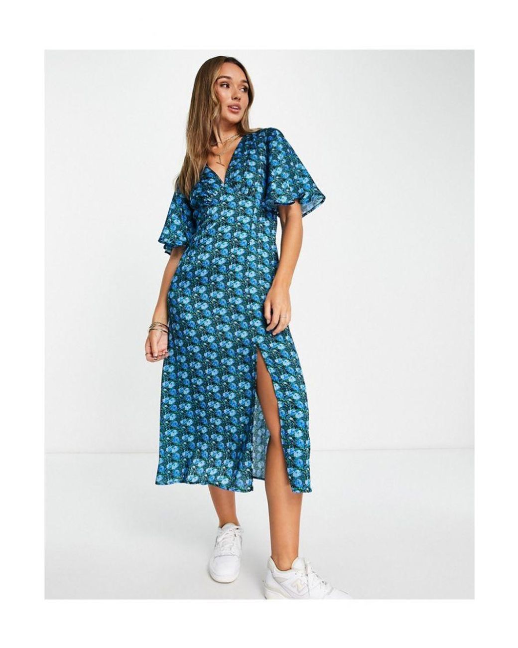 Austin polka dot print angel sleeve midi dress cheap