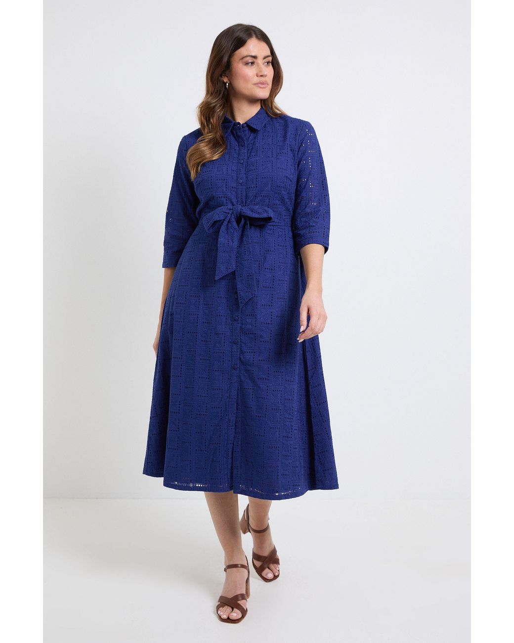 PRINCIPLES Blue Geo Broderie Tie Front Midi Shirt Dress