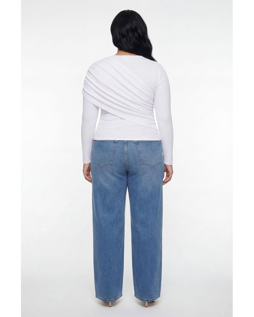 Boohoo Blue Plus Ribbed Draped Front Long Sleeve Top