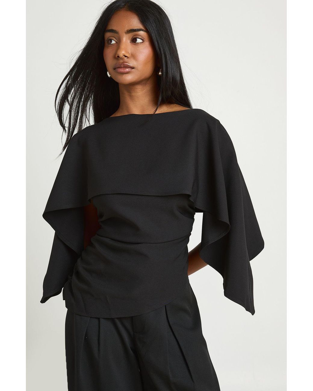 Boohoo Black Cape Overlay Top