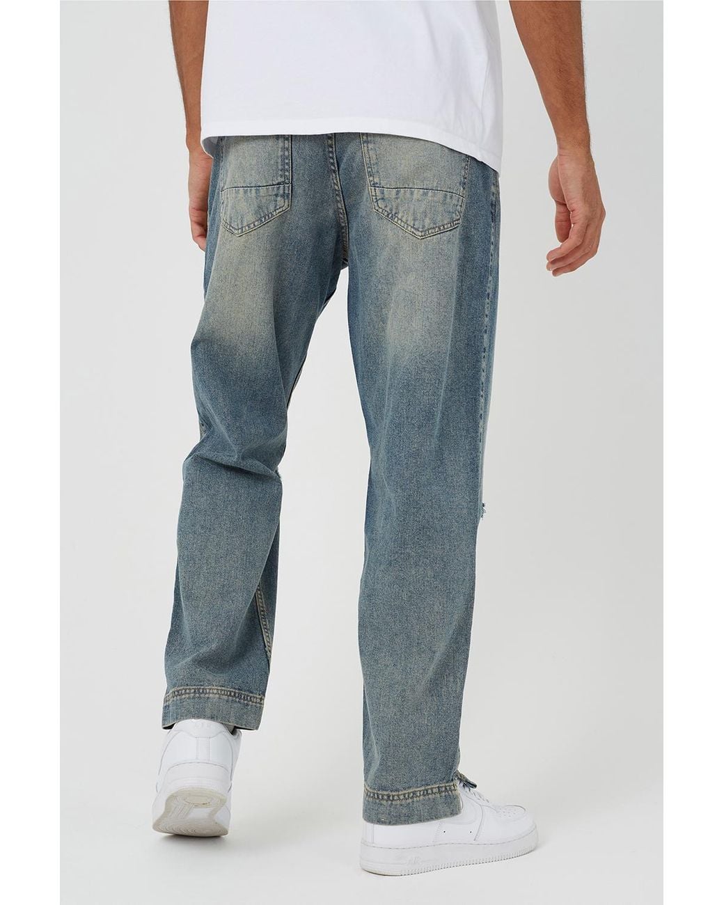 Brave Soul Blue Light Ripped Knee Wide Leg Denim Jeans With Side Hem Split Detail for men