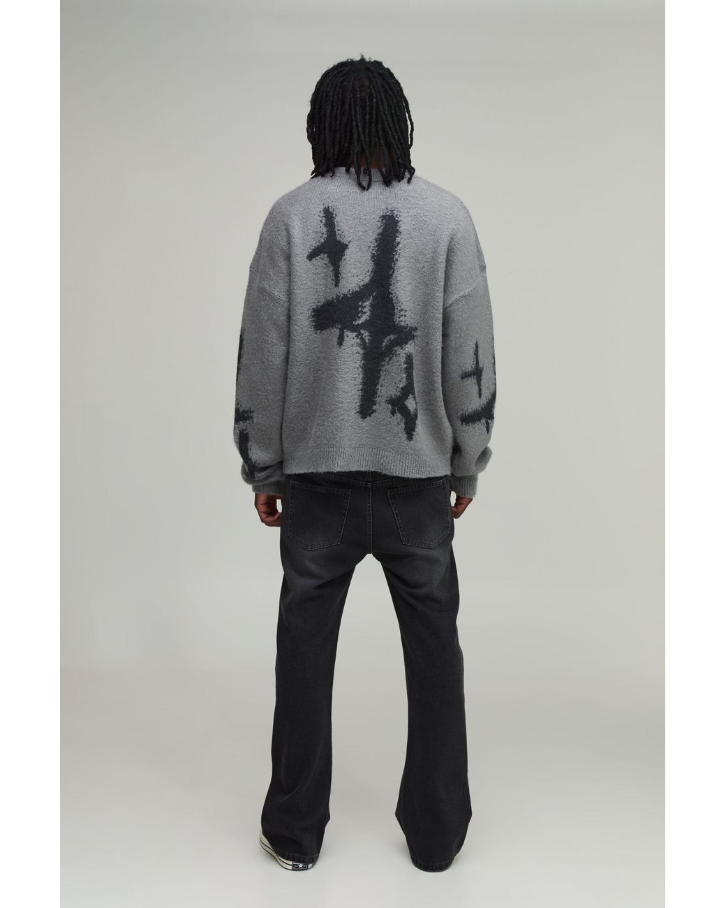 BoohooMAN Gray Tall Relaxed Boxy Brushed Stars Knitted Cardigan for men