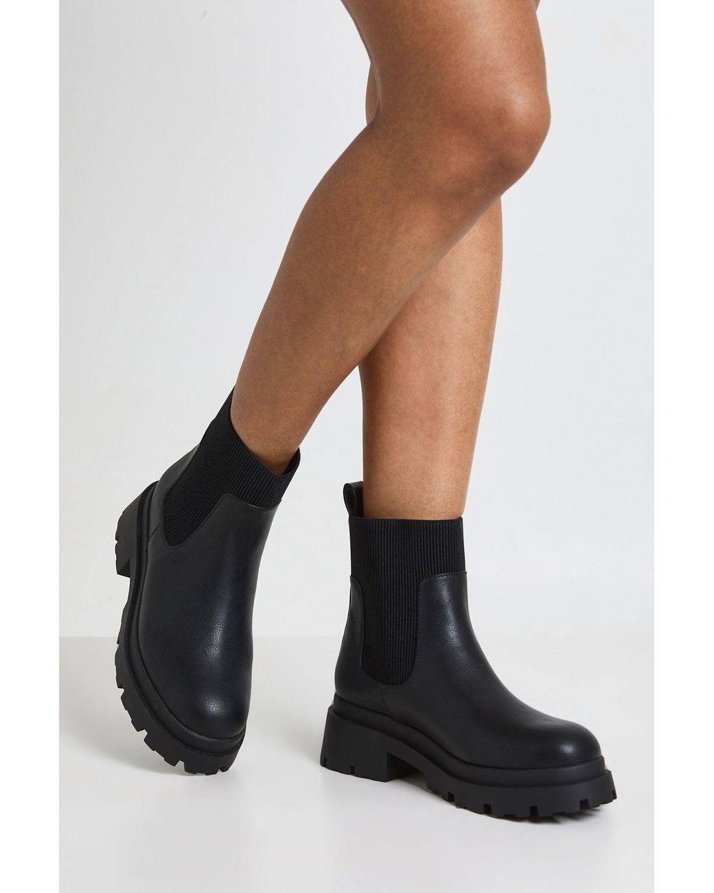 Boohoo Black Cleated Sole Chelsea Boots
