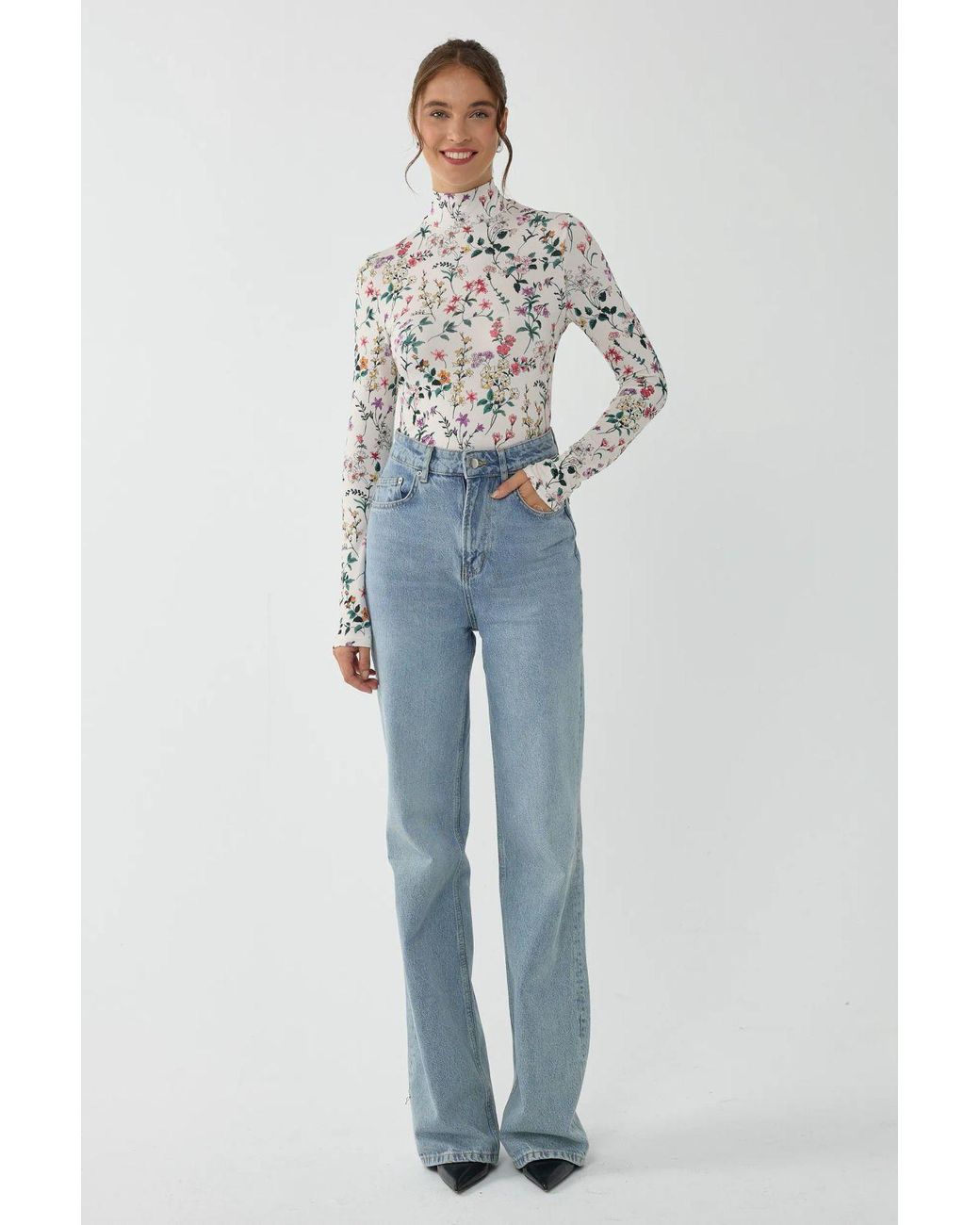Hiccup Blue Floral Print Long Sleeve Sweater
