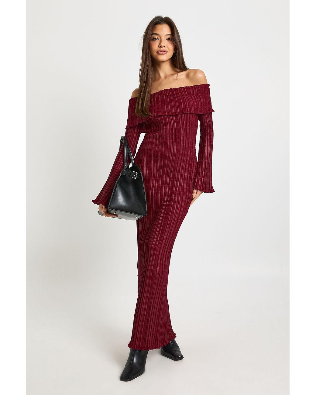 Boohoo Textured Bardot Maxi Dress