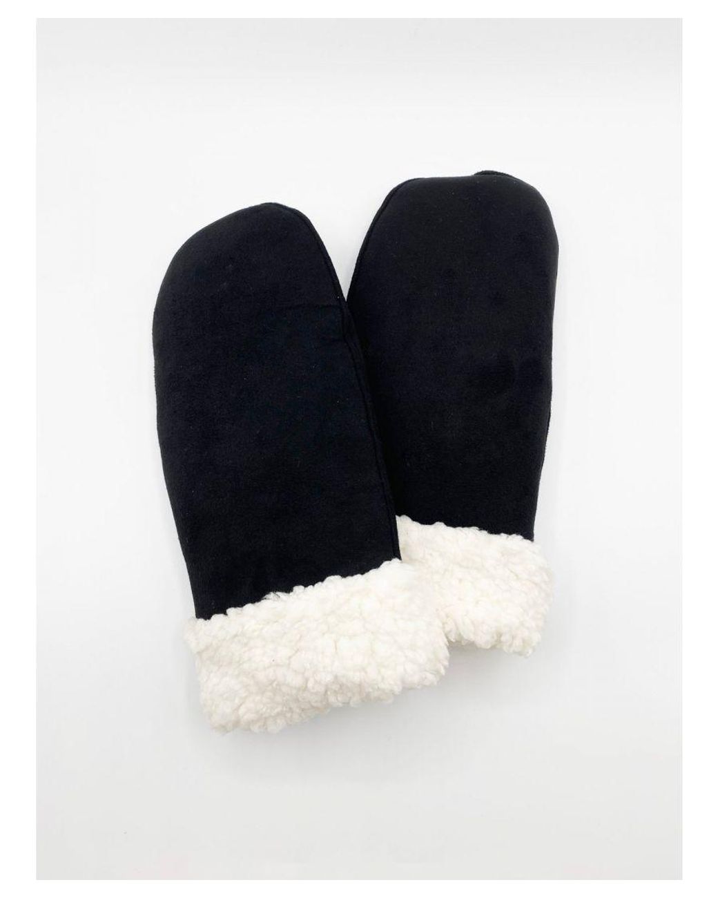 SVNX Blue Faux Suede Mittens With Borg Lining