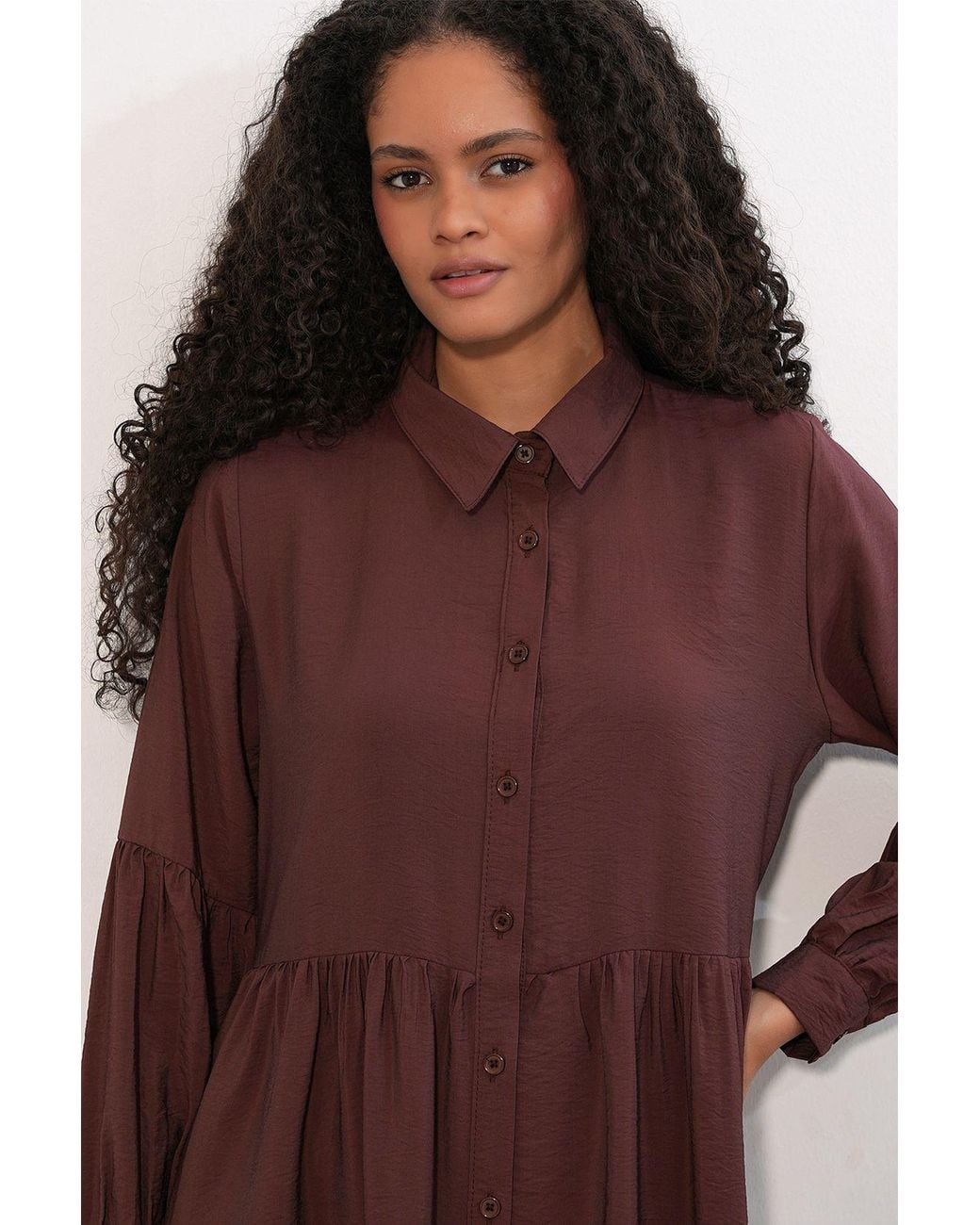 Bigdart Brown Loose-Fit Maxi Shirt Dress