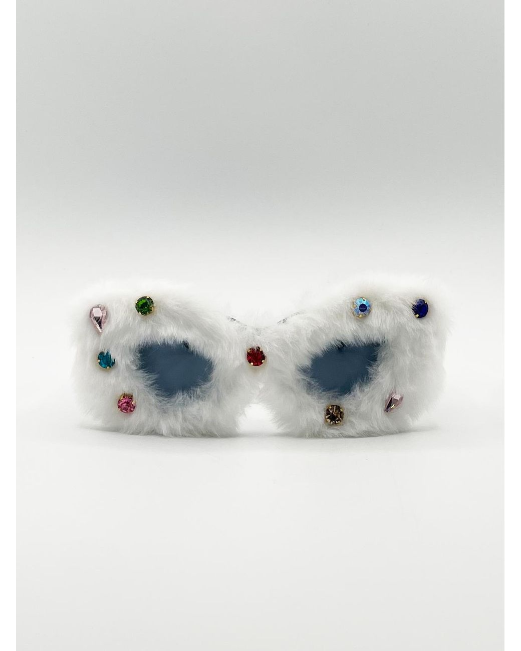 SVNX Blue Faux Fur Cateye Sunglasses With Multicoloured Gems