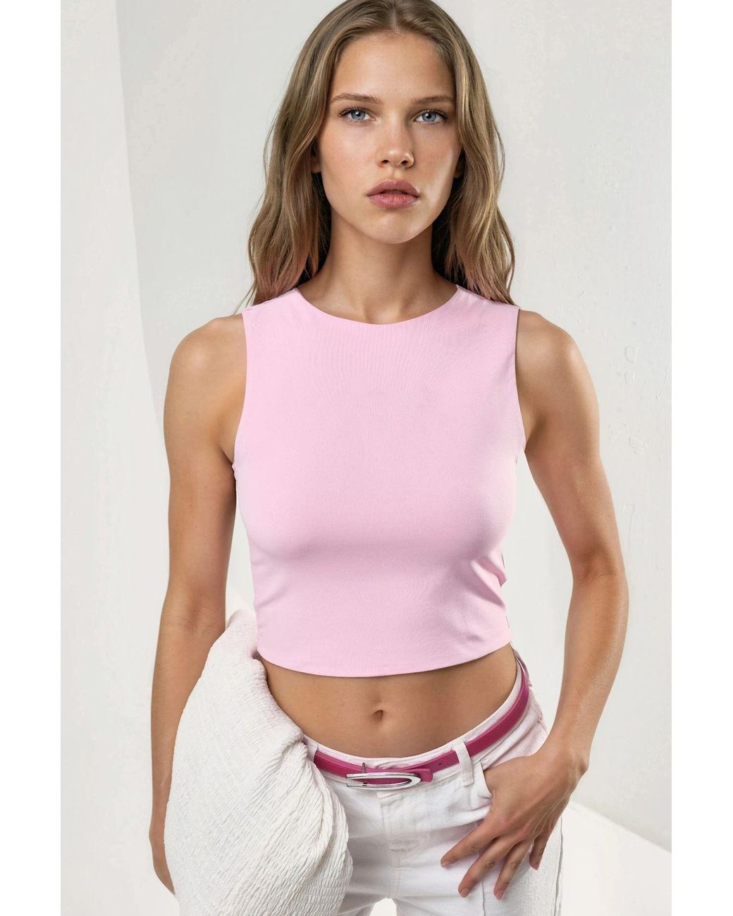Busem Pink Boat Neck Sleeveless Knitted Blouse