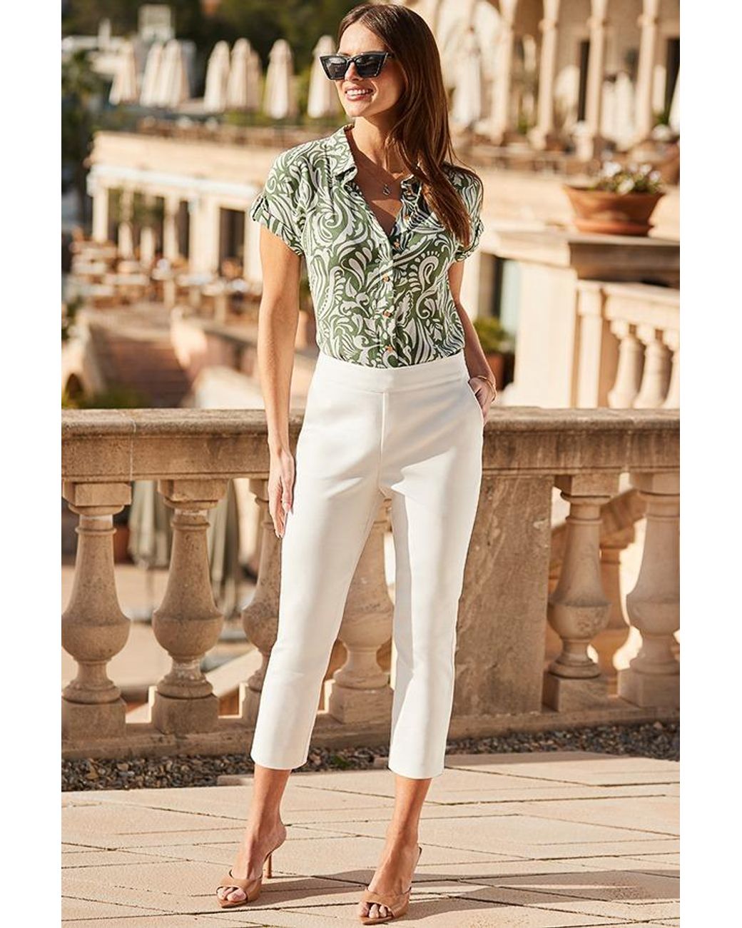 Sosandar Brown Slim Leg Capri Trouser