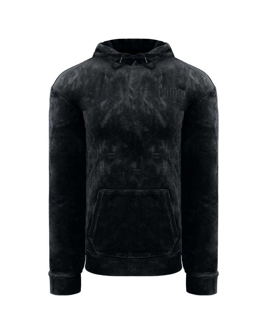 PUMA Black Embroidered Logo Velour Hoodie Cotton