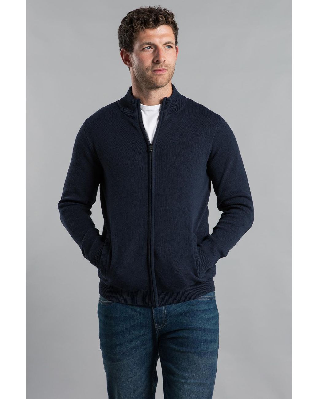 Kensington Eastside Blue Recycled Cotton Blend Zip-Through Cardigan for men