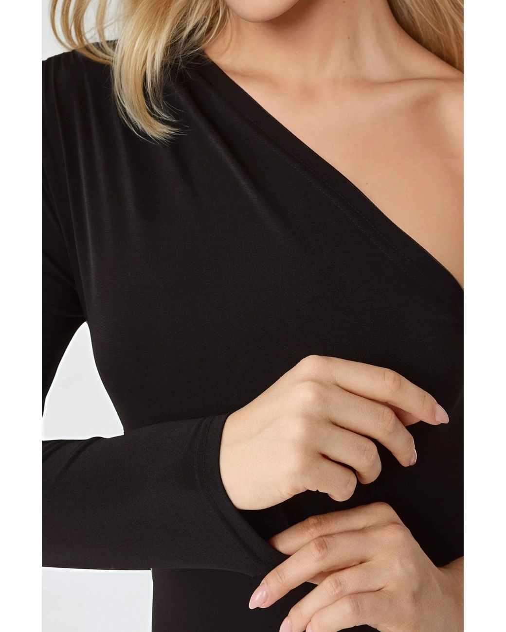 Hiccup Black Fitted Asymmetrical Collar Bodysuit Pika Collection