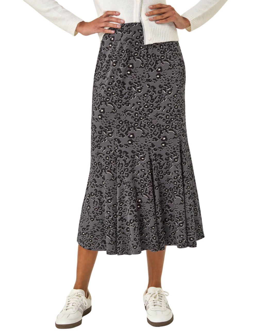 Roman Gray Animal Print Panelled Skirt