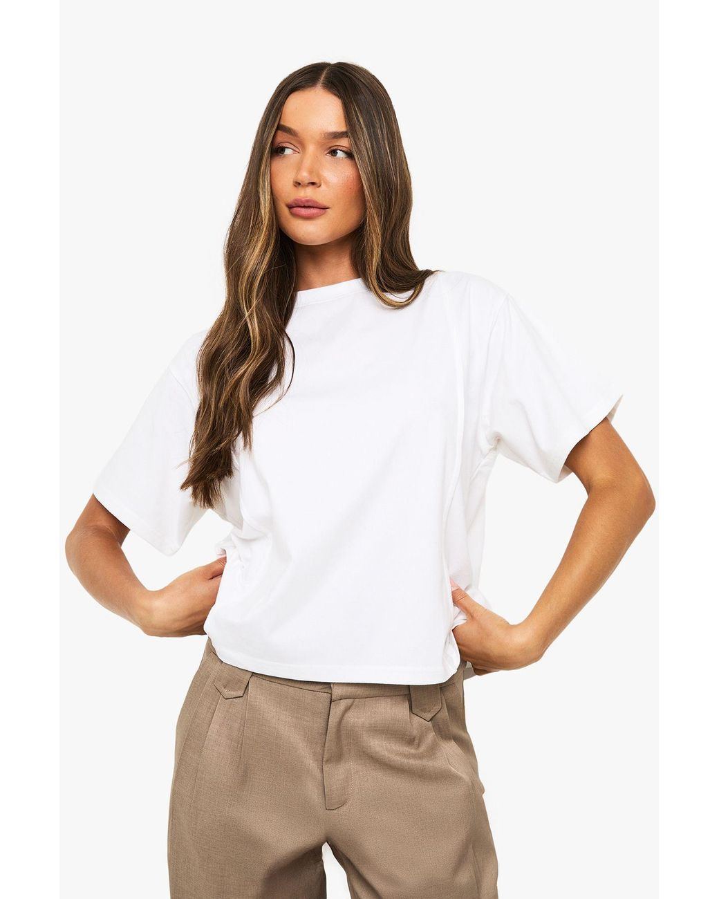 Boohoo White Double Seam Detail Oversized T-Shirt