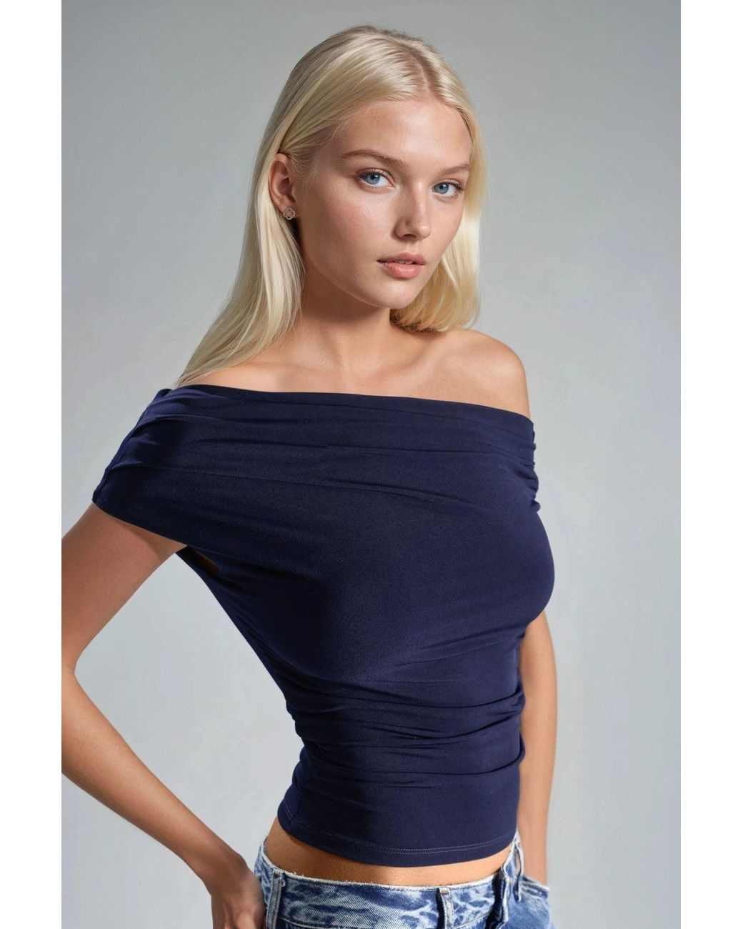 Hiccup Blue Asymmetrical Neck One-Shoulder Sandy Blouse
