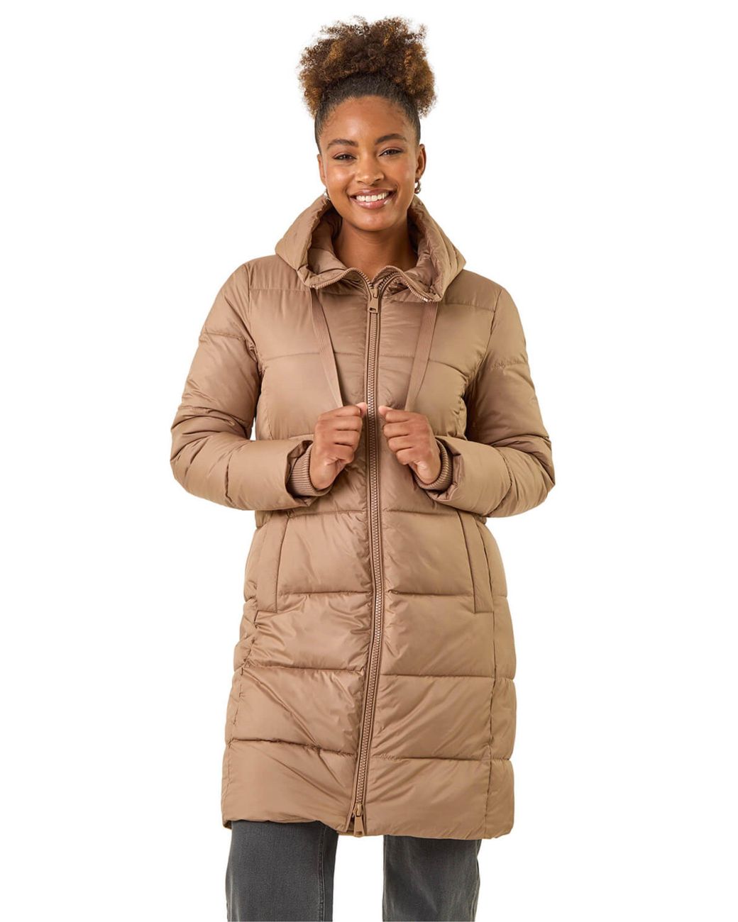 Roman Brown Longline Padded Hooded Coat