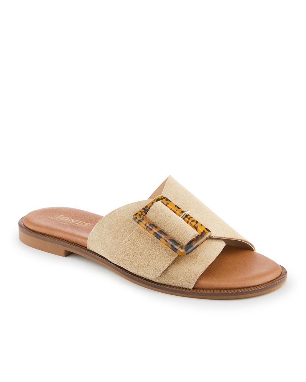 Jones Bootmaker Natural Jasmyn Leather Peep Toe Mule Sandals