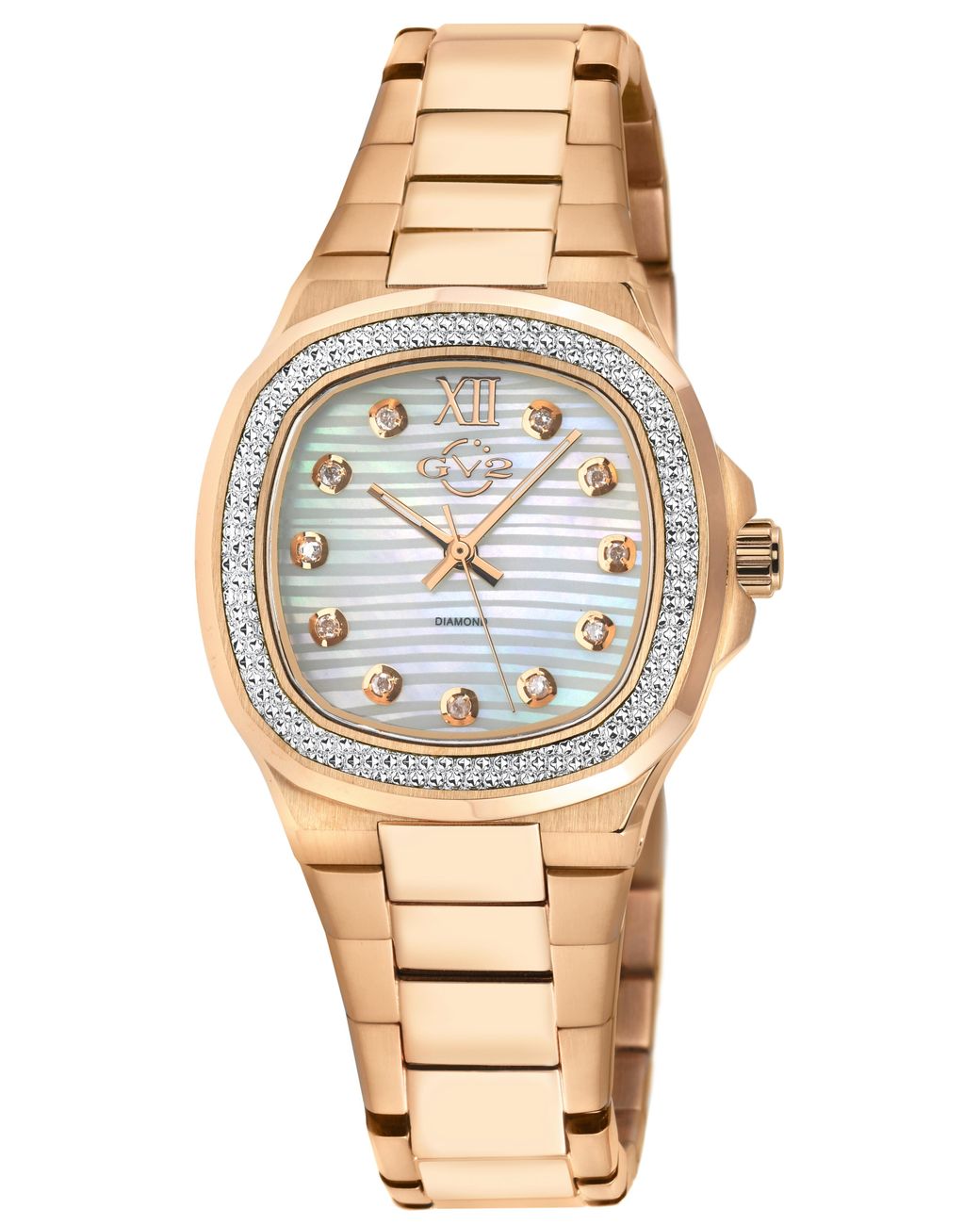 Gv2 Metallic Potente Lady Mop Dial, 316L Stainless Steel Iprg Diamond Bracelet Swiss Quartz Watch