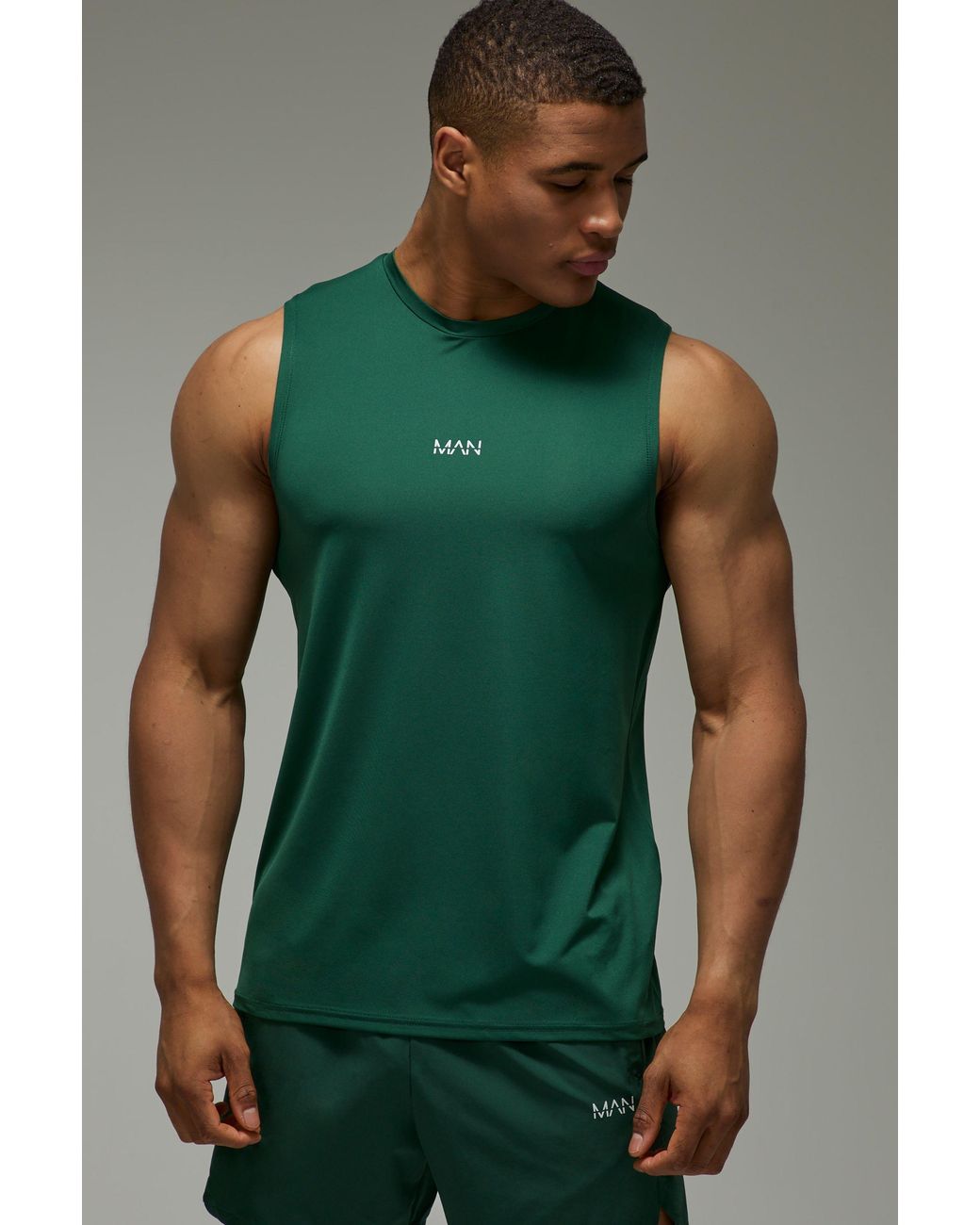 BoohooMAN Green Active Performance Regular Fit Tank for men