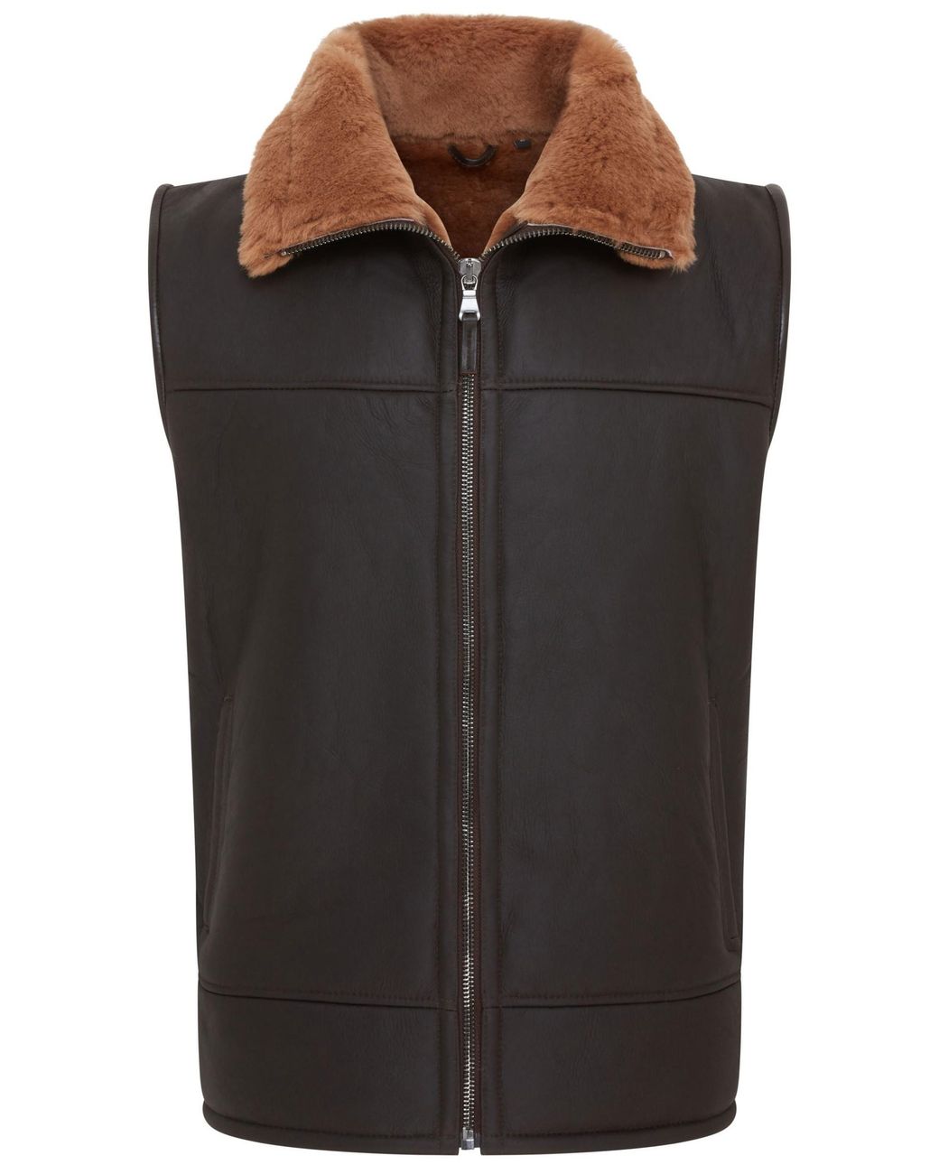 Infinity Leather Black Aviator Shearling Bomber Gilet for men