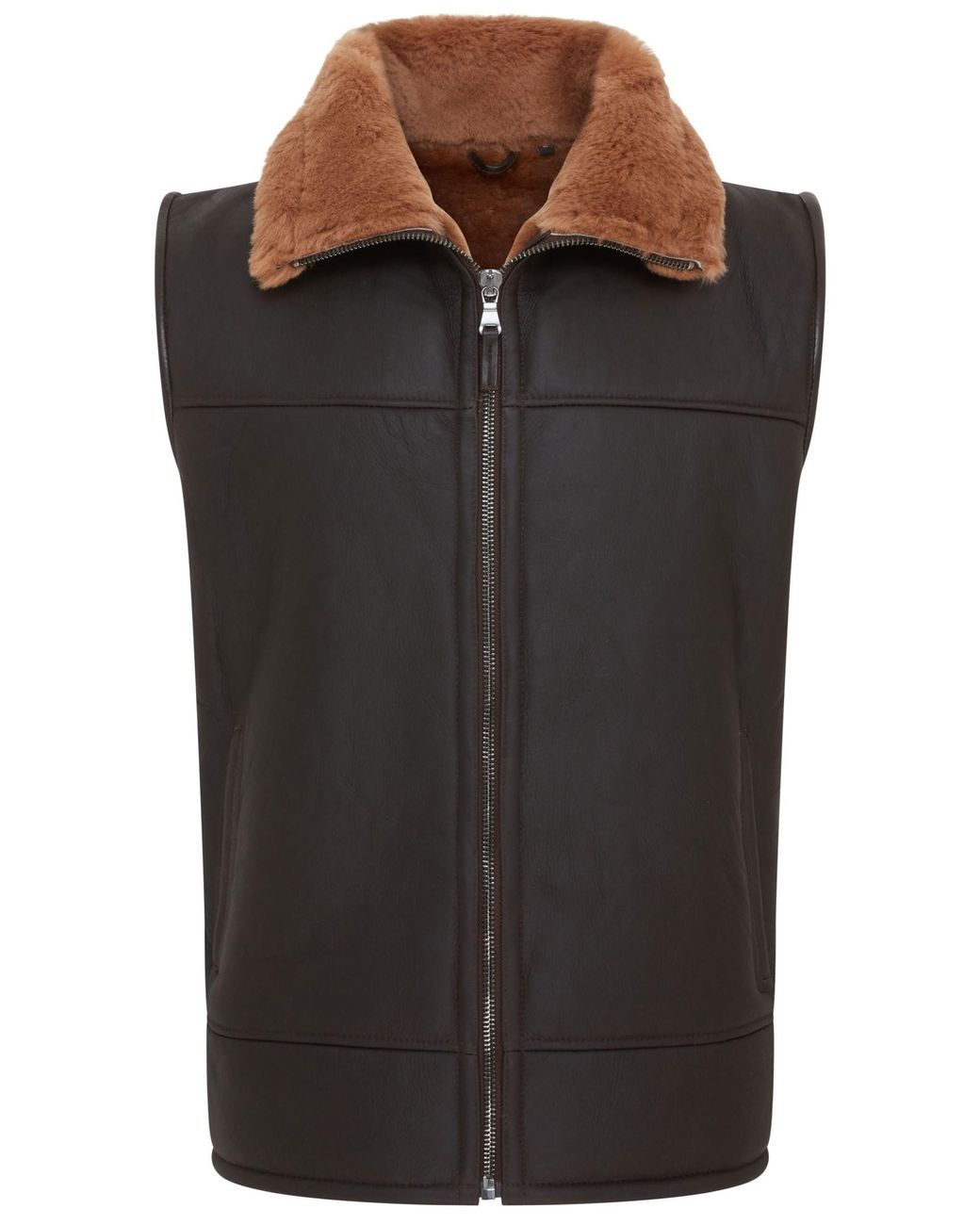 Infinity Leather Black Aviator Shearling Bomber Gilet for men