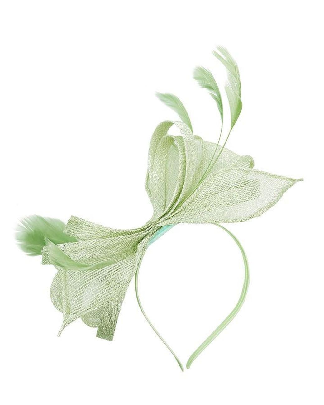 SVNX Green Bow Shaped Fascinator With Sinamay Curls & Feathers