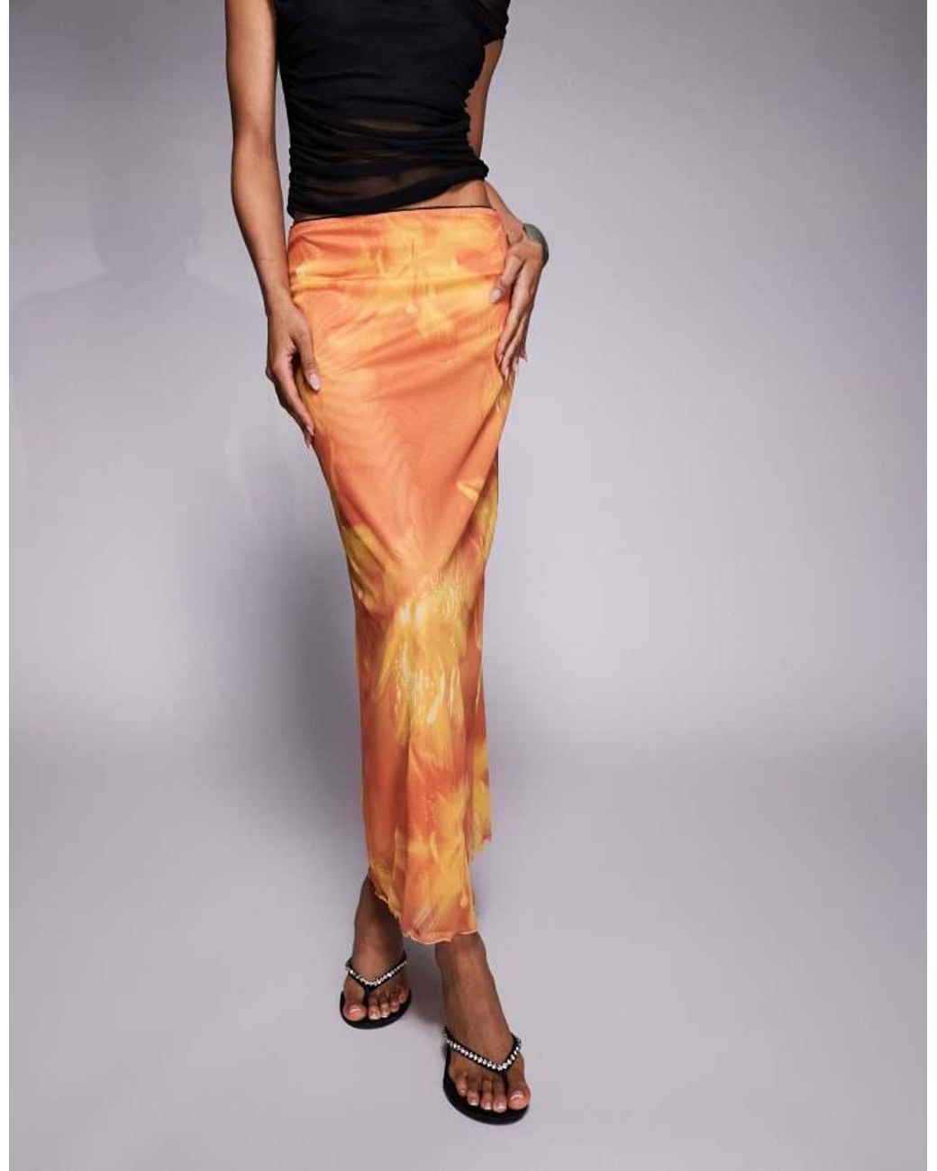 ASOS Orange Design Mesh Midi Skirt