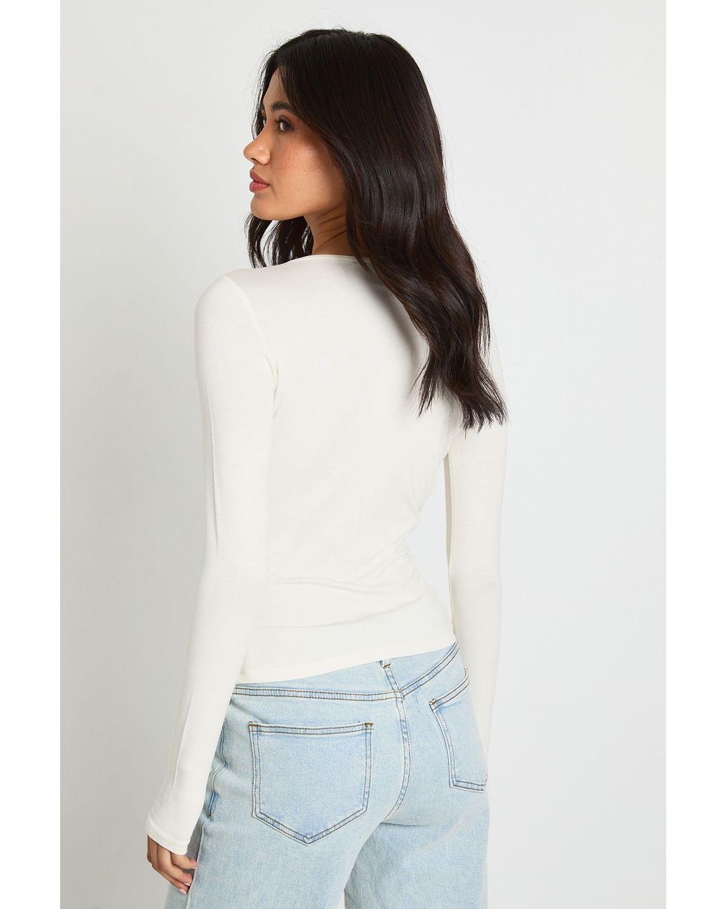Boohoo White Drape Panel Long Sleeve Top