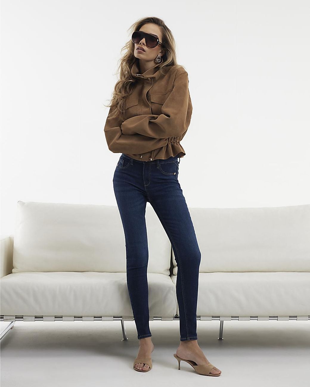 River Island Blue Skinny Jeans Sculpt Trousers Cotton