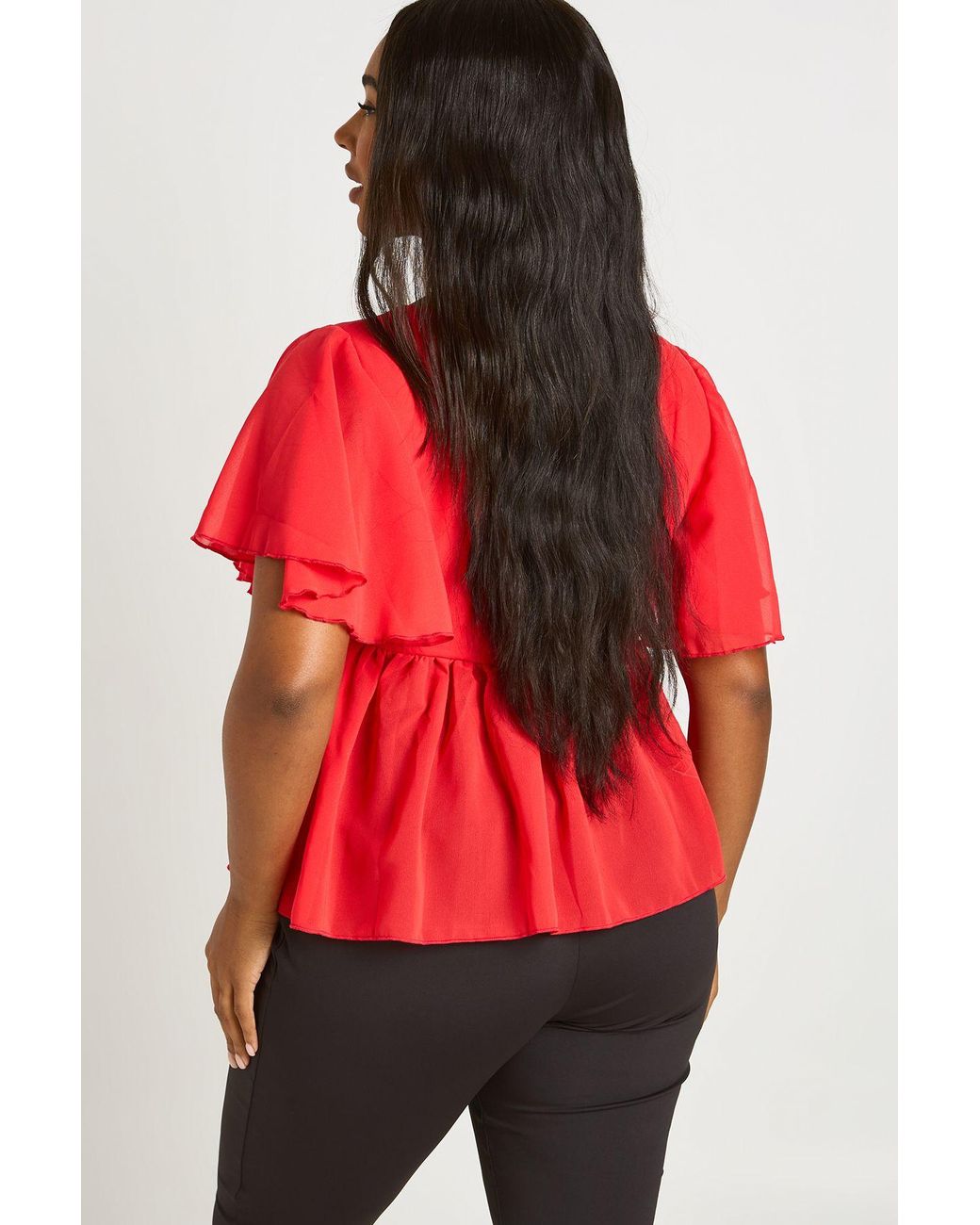Boohoo Red Plus Angel Sleeve Ruffle Top