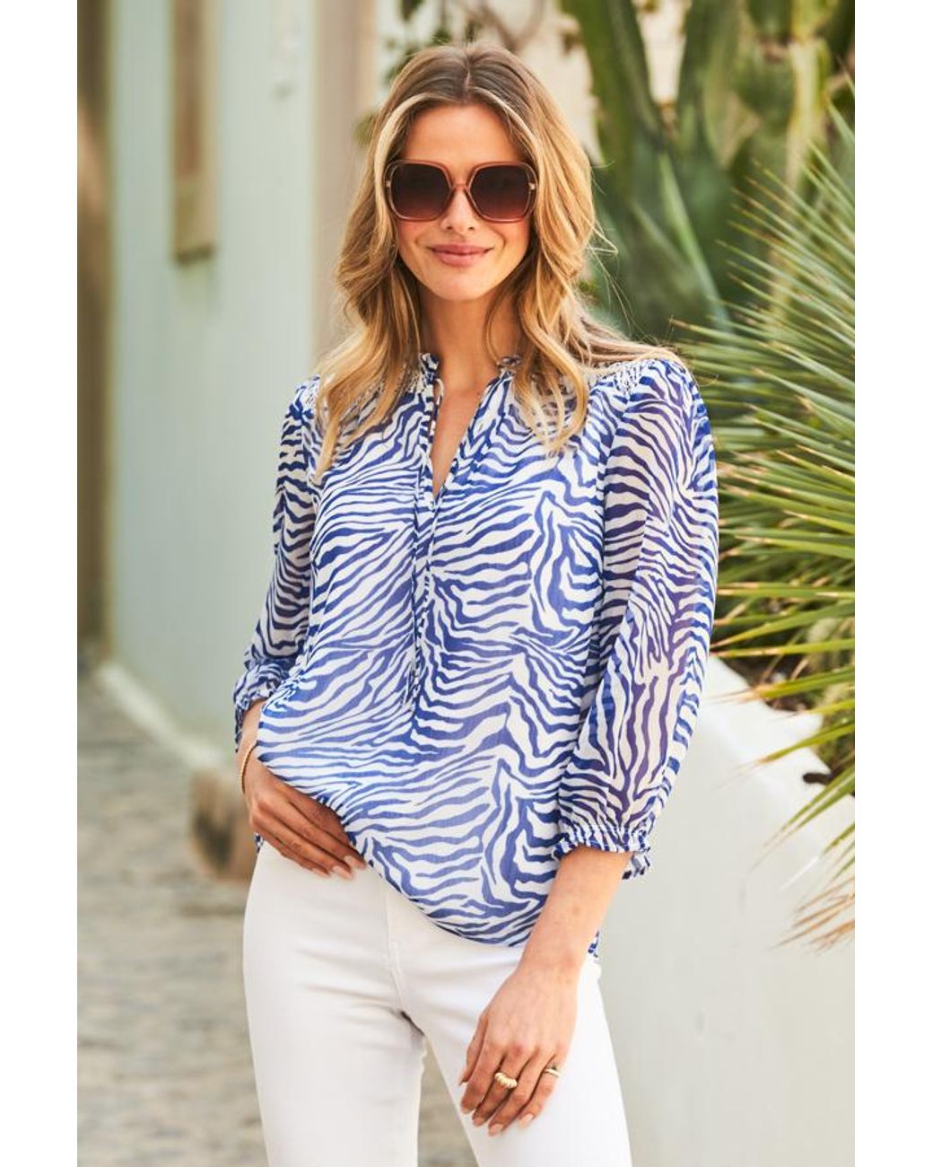 Sosandar Blue Sky & Print Blouse Viscose