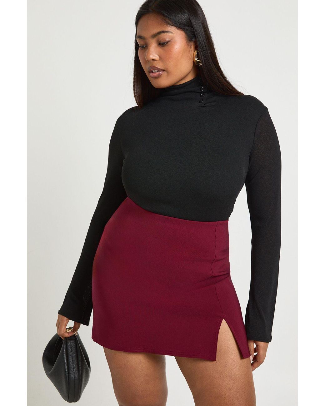 Boohoo Red Plus Bengaline Split Aline Skirt