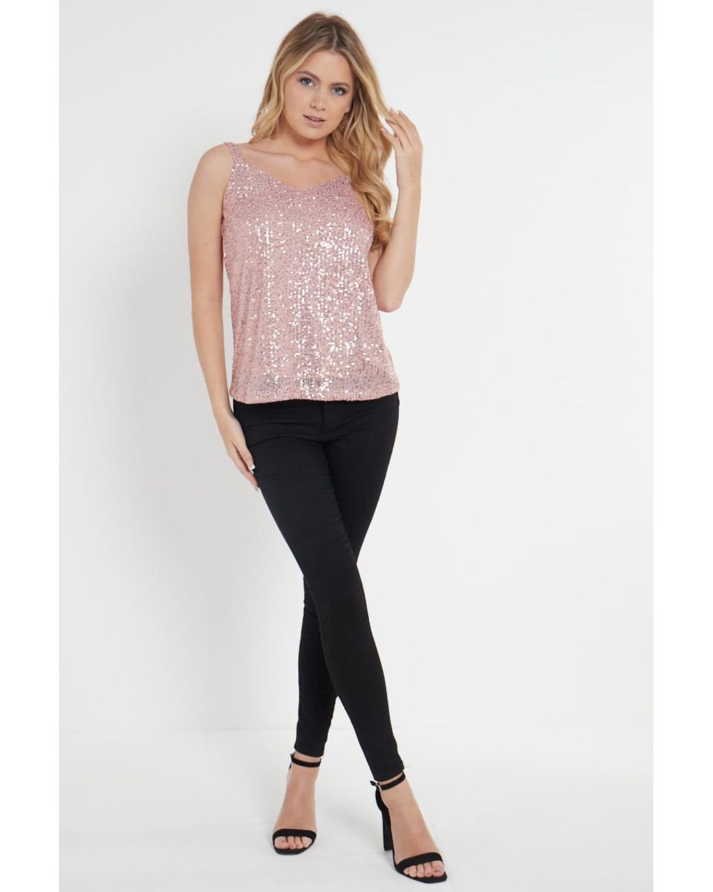 Gini London Pink Sequin V Neck Cami Top